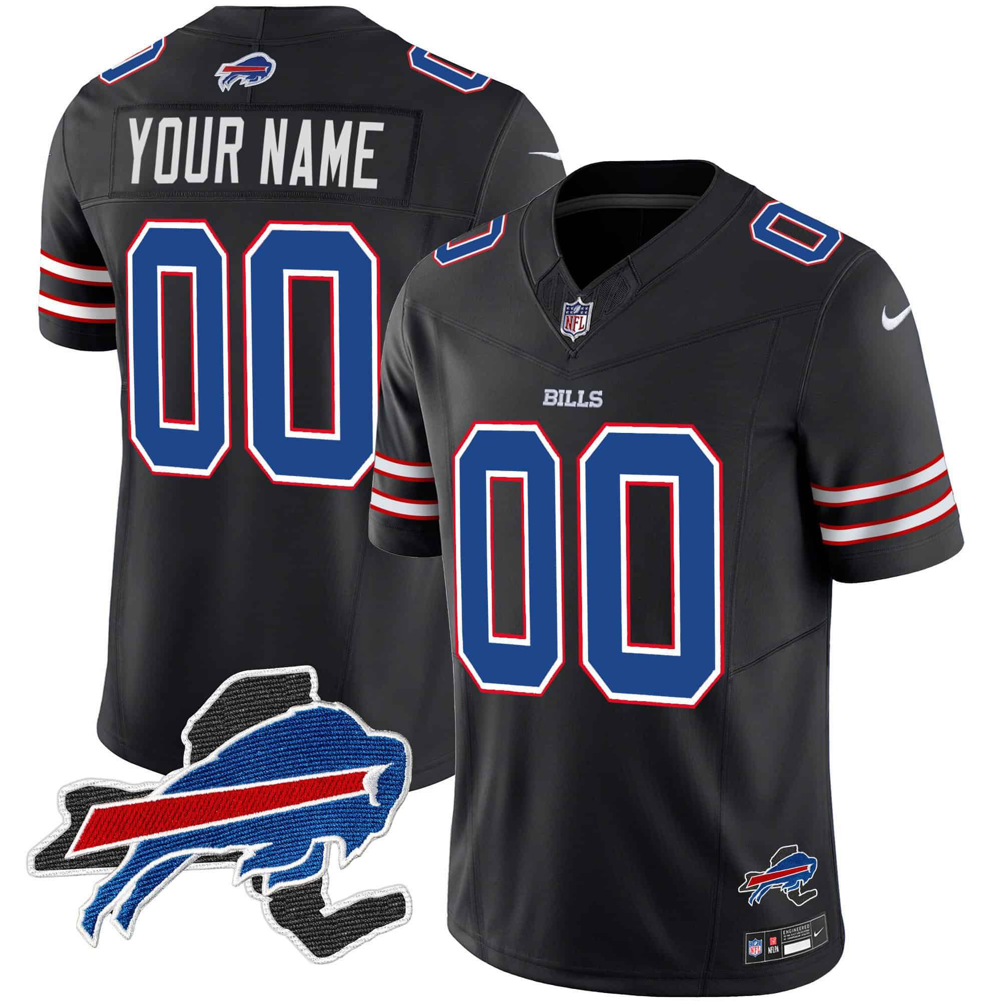 Men Buffalo Bills Black 2024 Nike Patch Vapor Limited Custom NFL Jersey